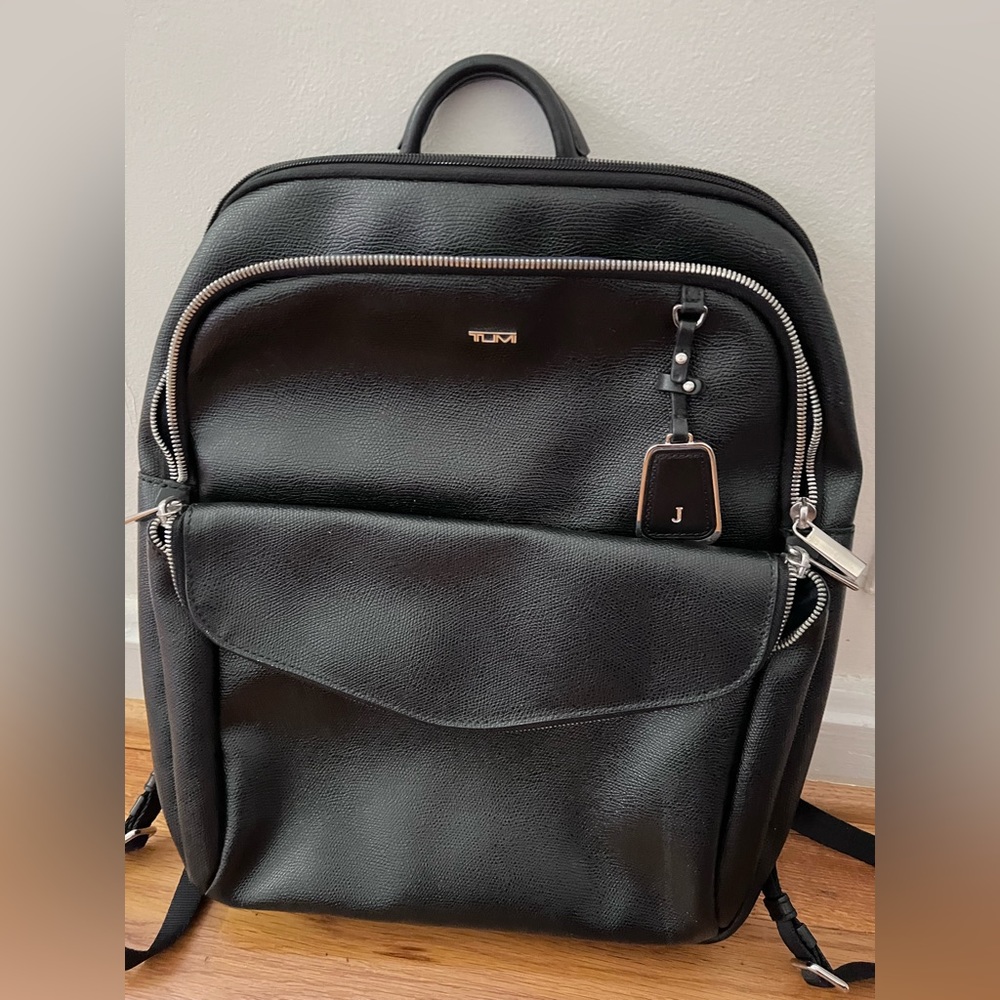 Tumi Black Leather Laptop Backpack